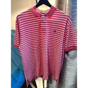 Polo Ralph Lauren Polo Shirt XL Pink White Stripe Pony Cotton Golf